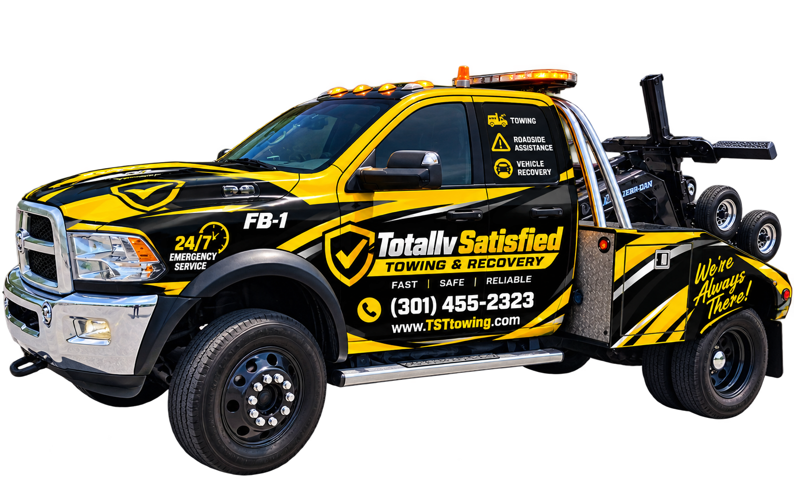 Totally Satisfied Towing recovery truck on the road